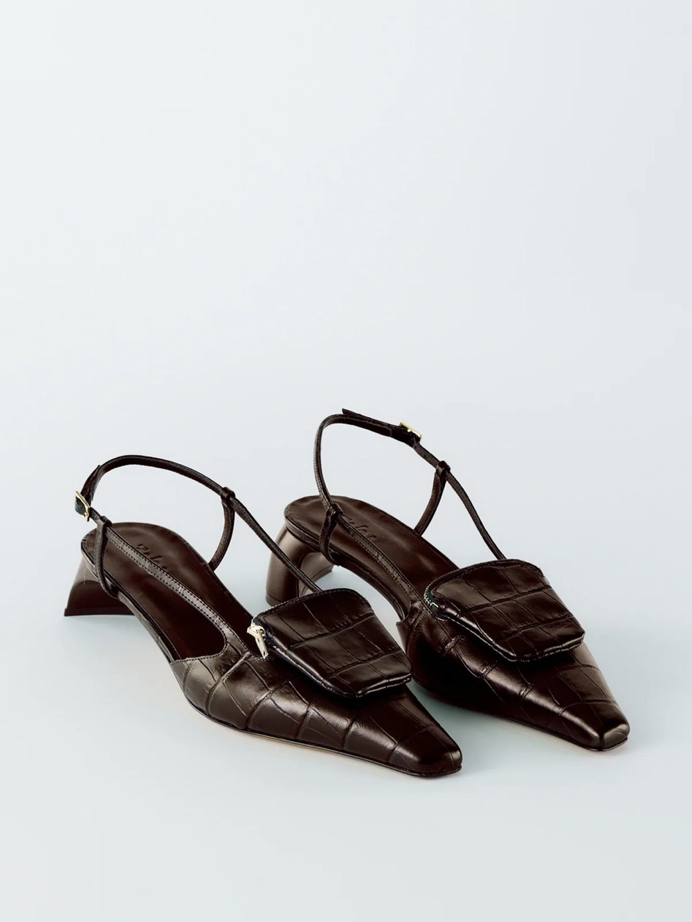 Tibi Dark Brown Croc-Embossed Slingback Pumps